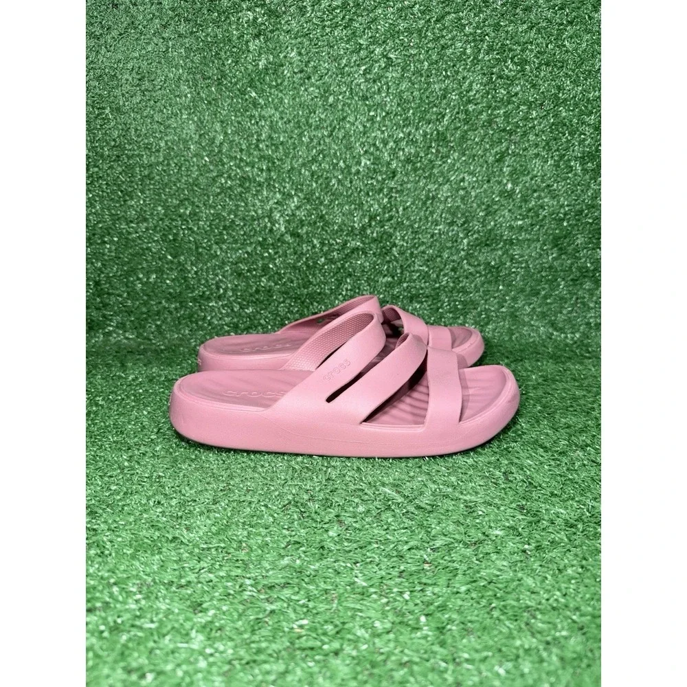 CROCS Getaway Sandals Women Size 7 Pink Strappy Dual Comfort Slip-On Beach Slide